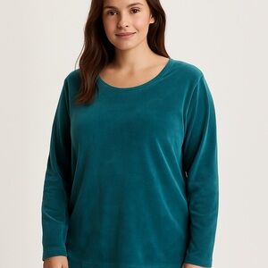 L.L. Bean Women’s XL Teal Velour Long Sleeve Top Made in USA | Soft Cozy Shirt